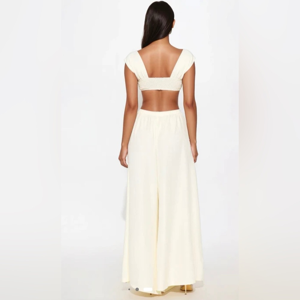 Fashionnova Demi Cut Out Gauze Jumpsuit Butter Yellow MJ3769FN - Picture 3 of 6